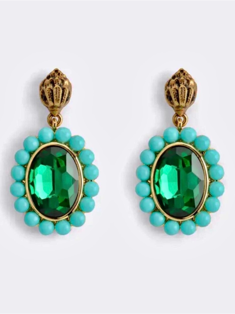 Kurt Geiger Green Oval Drop Earrings with Gold-Tone Accents - Picture 1 of 4